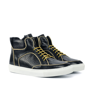 Ambrogio Bespoke Black & Beige Snake-Skin / Leather High-Top Sneakers (AMB1790)