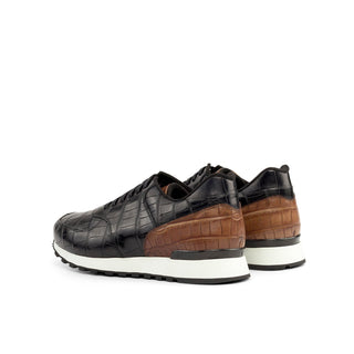 Ambrogio Bespoke Black & Brown Alligator Casual Jogger Sneakers (AMB2284)