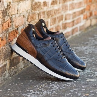 Ambrogio Bespoke Black & Brown Alligator Casual Jogger Sneakers (AMB2284)