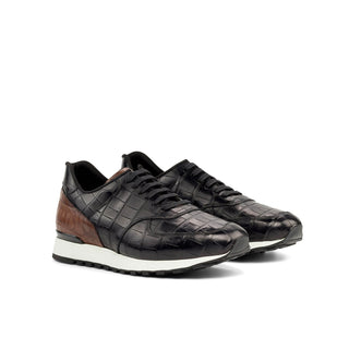 Ambrogio Bespoke Black & Brown Alligator Casual Jogger Sneakers (AMB2284)