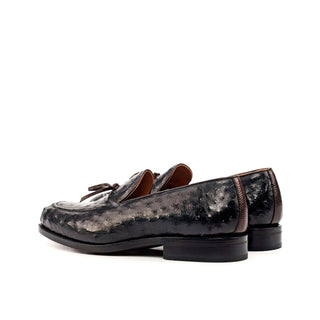 Ambrogio Bespoke Black & Brown Ostrich / Pebble Grain / Leather Loafers (AMB1839)