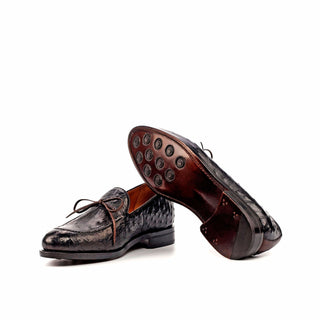 Ambrogio Bespoke Black & Brown Ostrich / Pebble Grain / Leather Loafers (AMB1839)