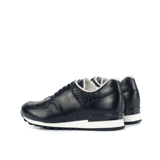 Ambrogio Bespoke Black Crocodile Embossed / Polished Leather Jogger Sneakers (AMB1737)