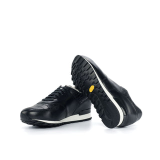 Ambrogio Bespoke Black Crocodile Embossed / Polished Leather Jogger Sneakers (AMB1737)