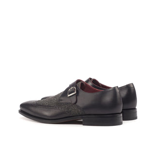 Ambrogio Bespoke Black Fabric / Pebble Grain / Leather Monk Strap (AMB1833)