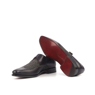 Ambrogio Bespoke Black Fabric / Pebble Grain / Leather Monk Strap (AMB1833)