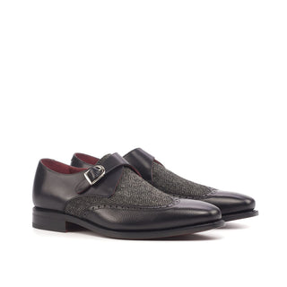 Ambrogio Bespoke Black Fabric / Pebble Grain / Leather Monk Strap (AMB1833)