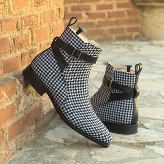 Ambrogio Bespoke Black & Gray Fabric / Full Grain Leather Jodhpur Boots (AMB1731)