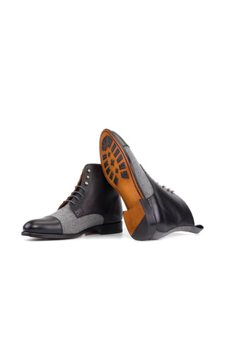 Ambrogio Bespoke Black & Gray Fabric / Leather Jumper Boots (AMB2501)-AmbrogioShoes