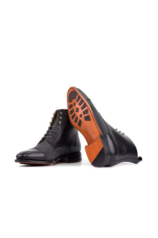 Ambrogio Bespoke Black & Gray Fabric / Leather Jumper Boots (AMB2502)-AmbrogioShoes