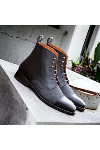Ambrogio Bespoke Black & Gray Fabric / Leather Jumper Boots (AMB2502)-AmbrogioShoes