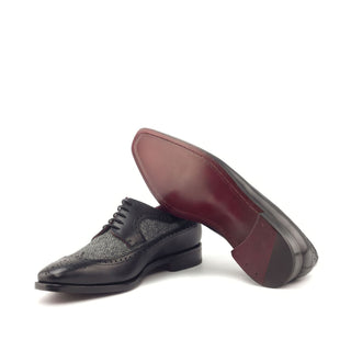 Ambrogio Bespoke Black & Gray Fabric / Leather Longwing Blucher Oxfords (AMB1686)