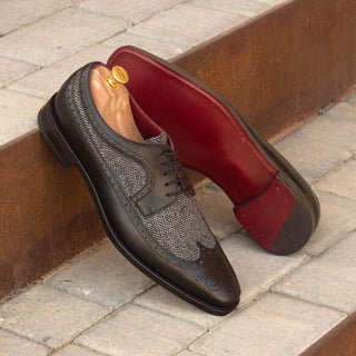 Ambrogio Bespoke Black & Gray Fabric / Leather Longwing Blucher Oxfords (AMB1686)