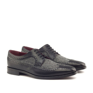 Ambrogio Bespoke Black & Gray Fabric / Leather Longwing Blucher Oxfords (AMB1686)