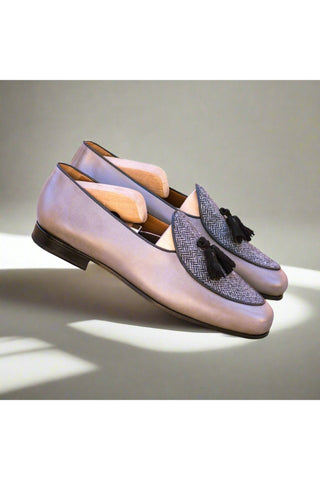 Ambrogio Bespoke Black & Gray Fabric / Suede / Leather Belgian Loafers (AMB2564)-AmbrogioShoes