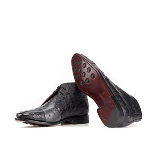 Ambrogio Bespoke Black & Gray Ostrich Chukka Boots (AMB2486)