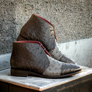 Ambrogio Bespoke Black & Gray Ostrich Chukka Boots (AMB2486)
