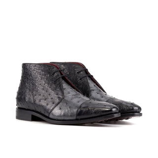 Ambrogio Bespoke Black & Gray Ostrich Chukka Boots (AMB2486)
