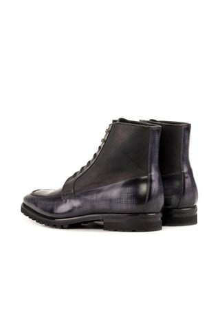 Ambrogio Bespoke Black & Gray Patina / Leather Moccasin Boots (AMB2445)-AmbrogioShoes