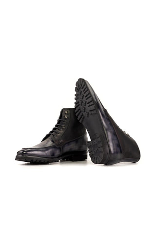 Ambrogio Bespoke Black & Gray Patina / Leather Moccasin Boots (AMB2445)-AmbrogioShoes