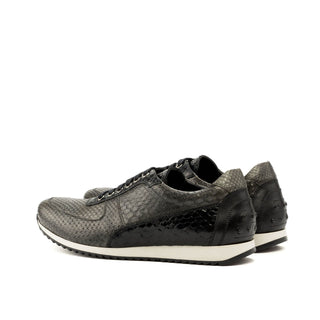 Ambrogio Bespoke Black & Gray Snake-Skin / Leather Corsini Casual Sneakers (AMB1600)