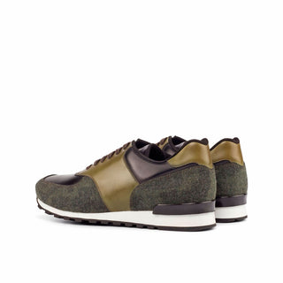 Ambrogio Bespoke Black & Olive Fabric / Polished / Leather Jogger Sneakers (AMB1855)