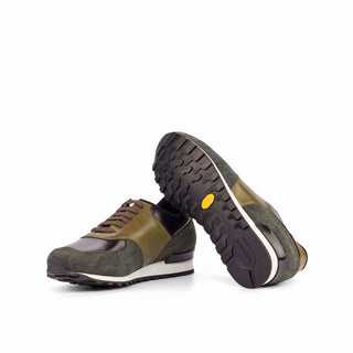 Ambrogio Bespoke Black & Olive Fabric / Polished / Leather Jogger Sneakers (AMB1855)