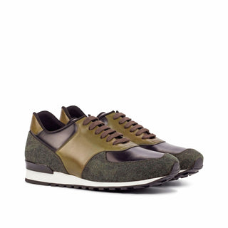 Ambrogio Bespoke Black & Olive Fabric / Polished / Leather Jogger Sneakers (AMB1855)