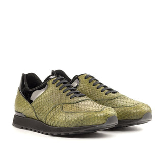 Ambrogio Bespoke Black & Olive Python / Patent Jogger Sneakers (AMB2258)