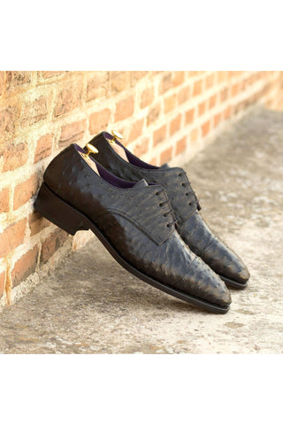 Ambrogio Bespoke Black Ostrich Derby Oxfords (AMB2239)-AmbrogioShoes