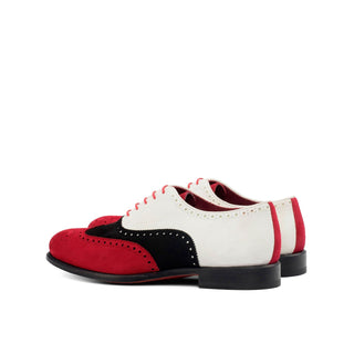 Ambrogio Bespoke Black, Red & White Suede Full Brogue Oxfords (AMB1718)