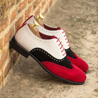 Ambrogio Bespoke Black, Red & White Suede Full Brogue Oxfords (AMB1718)