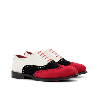 Ambrogio Bespoke Black, Red & White Suede Full Brogue Oxfords (AMB1718)