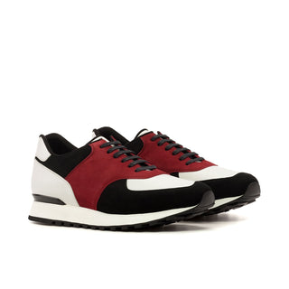 Ambrogio Bespoke Black, Red, and White Suede / Leather Jogger Sneakers (AMB2467)