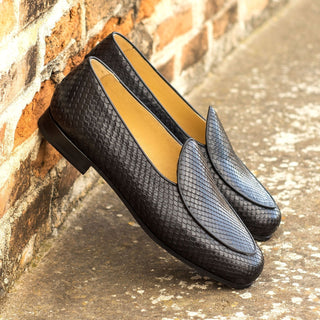 Ambrogio Bespoke Black Snake-Skin / Leather Belgian Loafers (AMB1813)