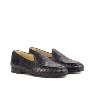 Ambrogio Bespoke Black Snake-Skin / Leather Belgian Loafers (AMB1813)