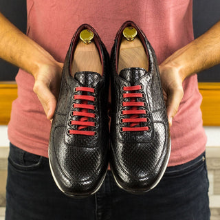 Ambrogio Bespoke Black Snake-Skin / Leather Corsini Casual Sneakers (AMB1587)