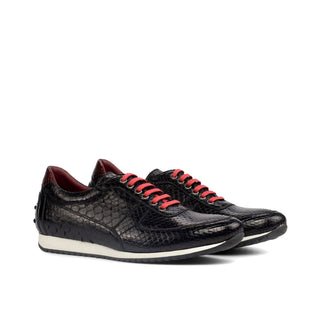 Ambrogio Bespoke Black Snake-Skin / Leather Corsini Casual Sneakers (AMB1587)