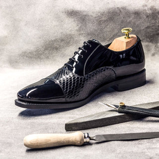 Ambrogio Bespoke Black Snake-Skin / Patent Oxfords (AMB1797)