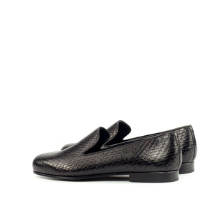 Ambrogio Bespoke Black Snake-Skin Wellington Loafers (AMB1584)