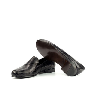 Ambrogio Bespoke Black Snake-Skin Wellington Loafers (AMB1584)