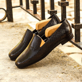 Ambrogio Bespoke Black Snake-Skin Wellington Loafers (AMB1584)