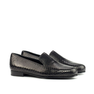 Ambrogio Bespoke Black Snake-Skin Wellington Loafers (AMB1584)