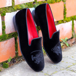 Ambrogio Bespoke Black Velvet Wellington Loafers (AMB1775)