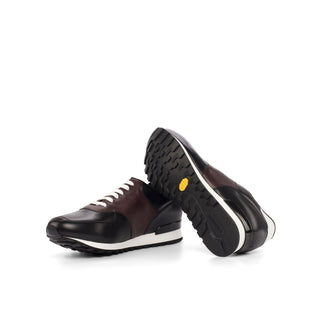 Ambrogio Bespoke Black, White & Burgundy Pebble Grain / Leather Jogger Sneakers (AMB1858)