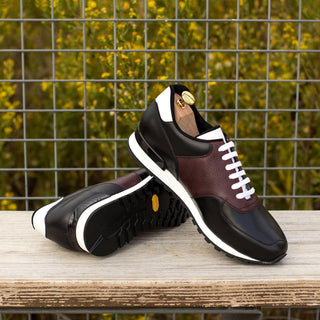 Ambrogio Bespoke Black, White & Burgundy Pebble Grain / Leather Jogger Sneakers (AMB1858)