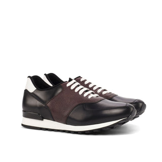 Ambrogio Bespoke Black, White & Burgundy Pebble Grain / Leather Jogger Sneakers (AMB1858)