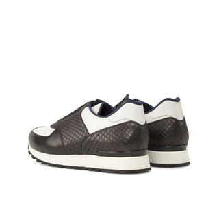 Ambrogio Bespoke Black & White Python / Leather Jogger Sneakers (AMB2236)