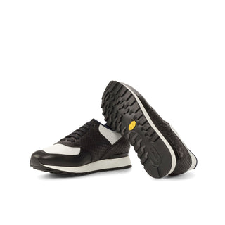 Ambrogio Bespoke Black & White Python / Leather Jogger Sneakers (AMB2236)