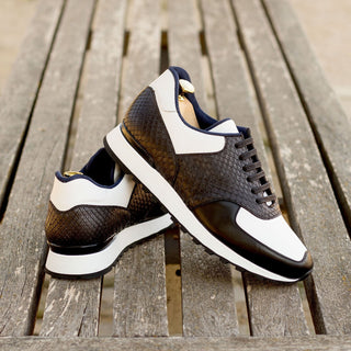 Ambrogio Bespoke Black & White Python / Leather Jogger Sneakers (AMB2236)